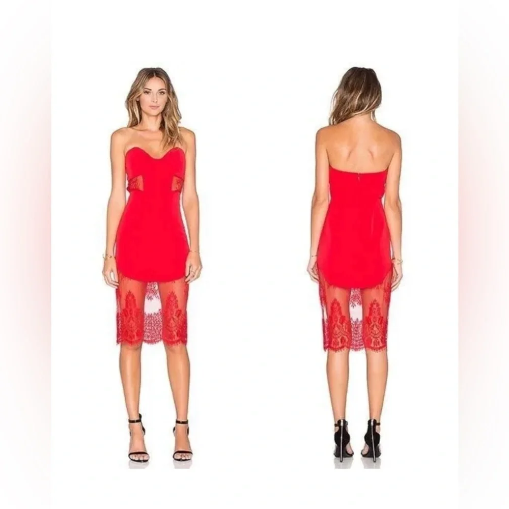 NBD Picture Me Red Lace Midi Dress Sweetheart - Picture 1 of 11